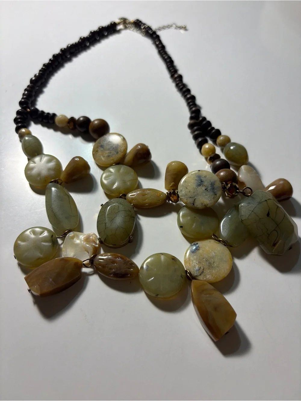 Layered Olive Green and Brown Statement Boho Necklace Earthy tones Chunky Bib